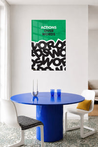 Actions Over Words metal wall art displayed in a contemporary living space