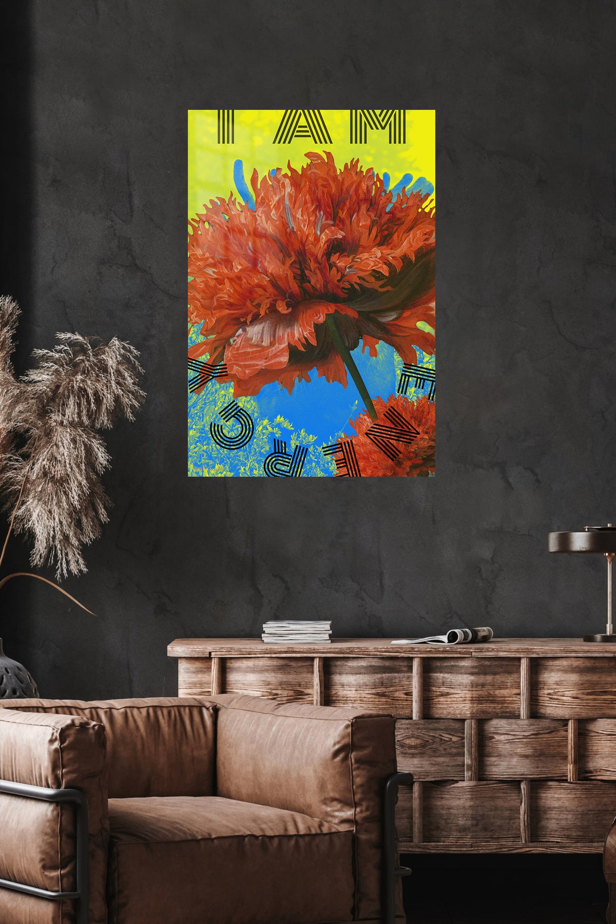 I Am Art Floral Statement metal wall art displayed in a modern interior