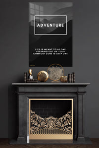 Adventure Beyond the Comfort Zone metal wall art displayed in a modern interior