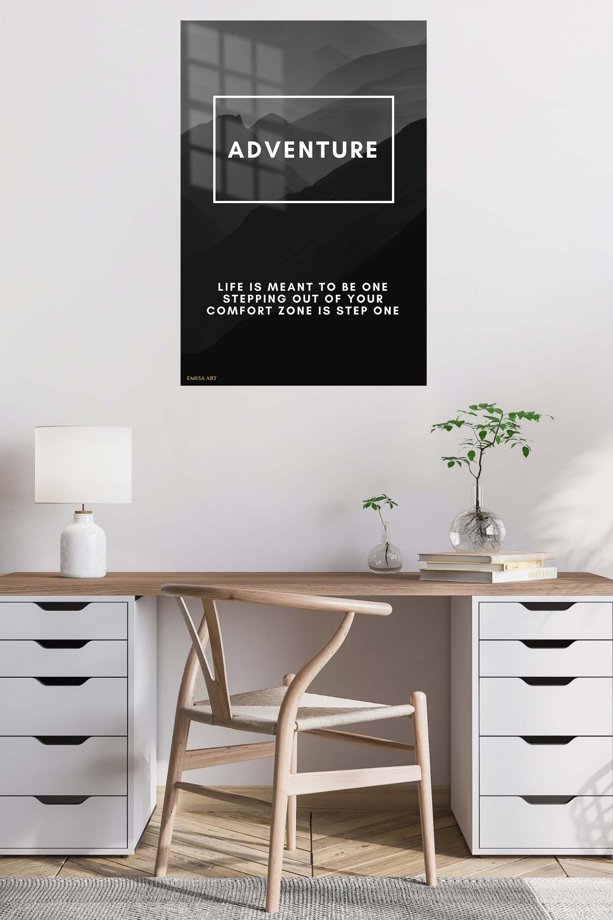 Adventure Beyond the Comfort Zone metal wall art displayed in a contemporary living space