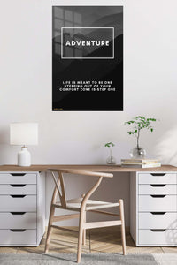Adventure Beyond the Comfort Zone metal wall art displayed in a contemporary living space