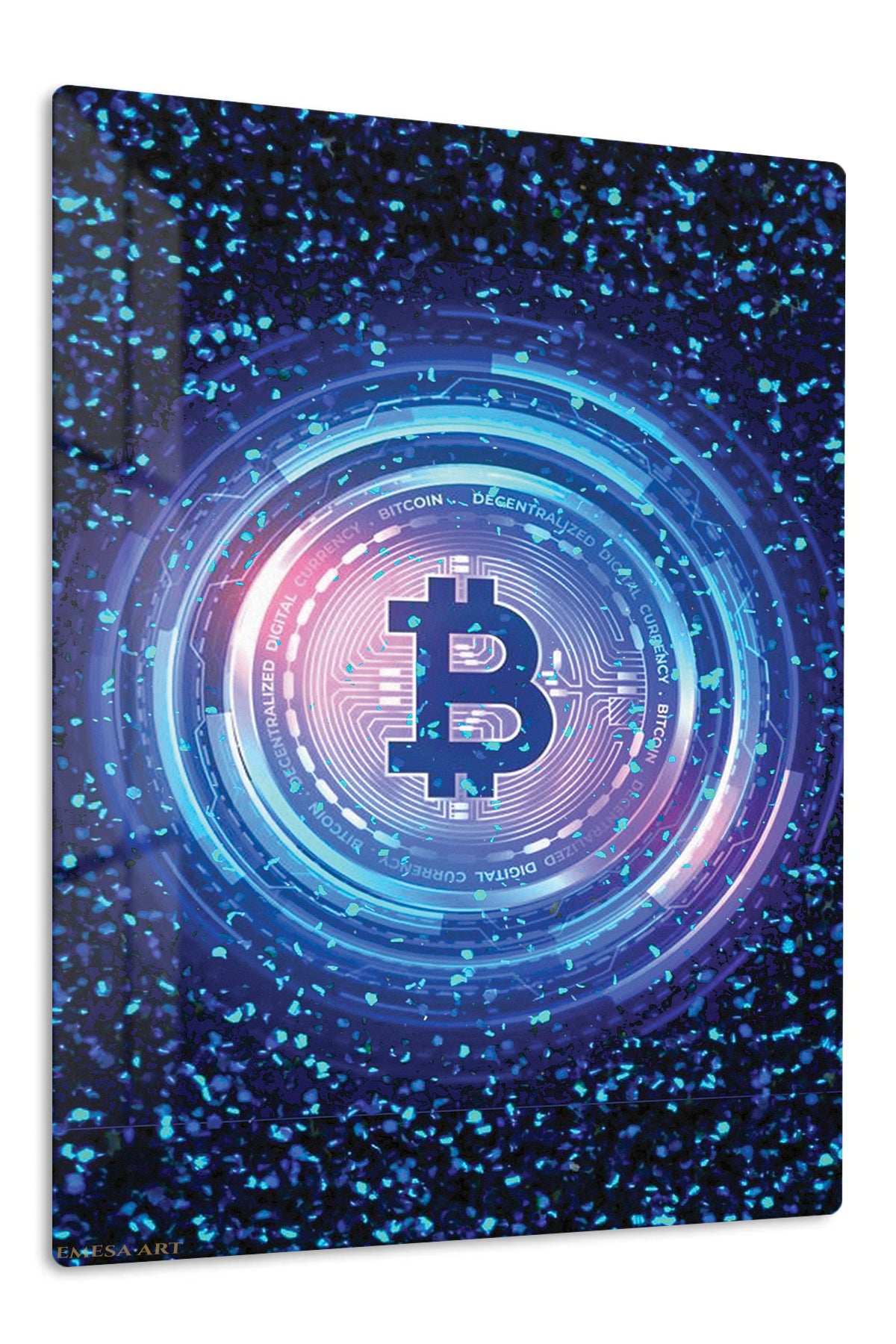 Bitcoin Circuit Glow premium metal wall art – front view