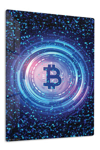 Bitcoin Circuit Glow premium metal wall art – front view