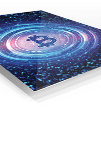 Bitcoin Circuit Glow premium metal wall art – angled view