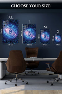 EMESA metal wall art size comparison guide for Bitcoin Circuit Glow