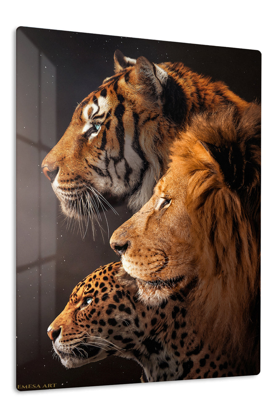 Three Great Cats in Profile premium metal wall art – front view