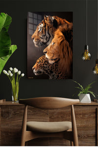 Three Great Cats in Profile metal wall art displayed in a modern interior