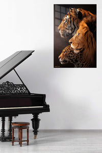 Three Great Cats in Profile metal wall art displayed in a contemporary living space