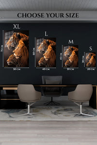 EMESA metal wall art size comparison guide for Three Great Cats in Profile