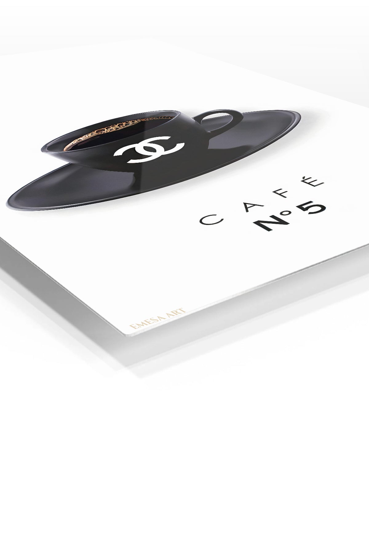 Black Café No. 5 Cup premium metal wall art – angled view