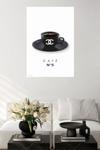 Black Café No. 5 Cup metal wall art displayed in a contemporary living space
