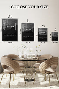 EMESA metal wall art size comparison guide for Courage Mountain Quote