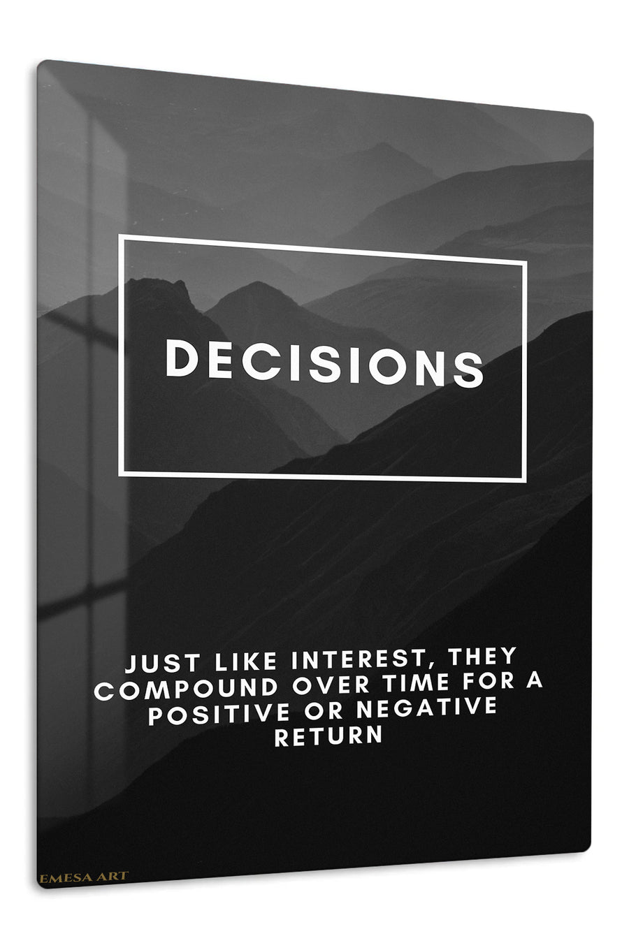 Decisions Compound Mountain Quote premium metal wall art – front view