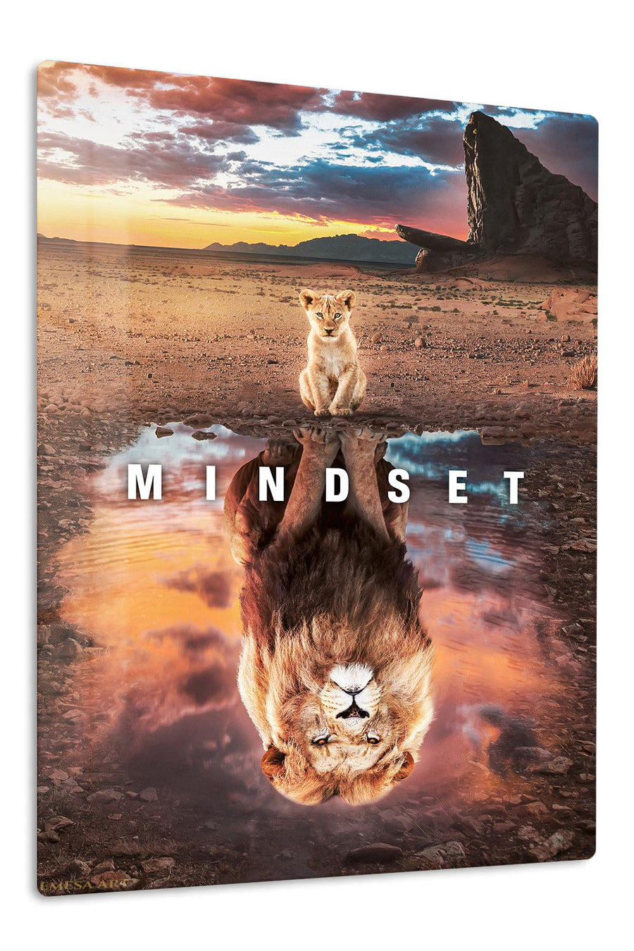 Mindset Lion Reflection premium metal wall art – front view