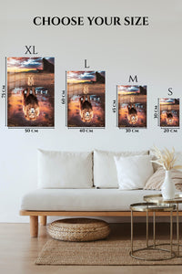 EMESA metal wall art size comparison guide for Mindset Lion Reflection