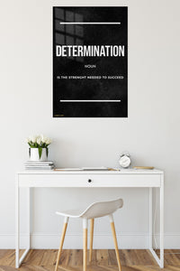 Determination Strength Quote metal wall art displayed in a contemporary living space
