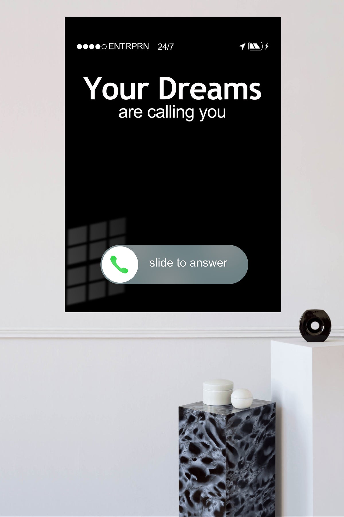 Your Dreams Are Calling metal wall art displayed in a modern interior