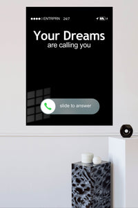 Your Dreams Are Calling metal wall art displayed in a modern interior