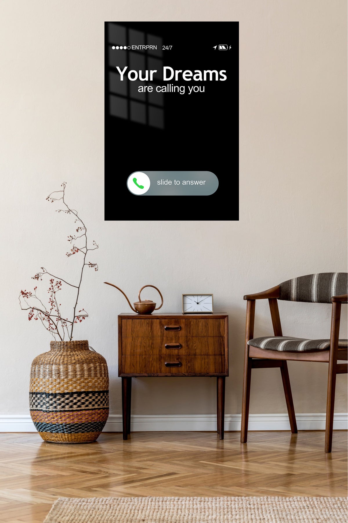 Your Dreams Are Calling metal wall art displayed in a contemporary living space