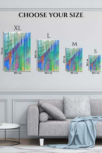 EMESA metal wall art size comparison guide for Vivid Cascading Color