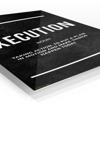 Execution Definition Motivational Typography premium metal wall art – angled view