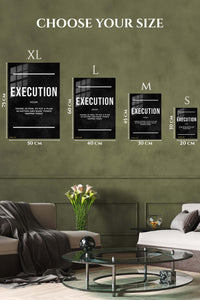 EMESA metal wall art size comparison guide for Execution Definition Motivational Typography