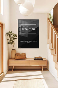 Execution Mountain Motivation metal wall art displayed in a contemporary living space