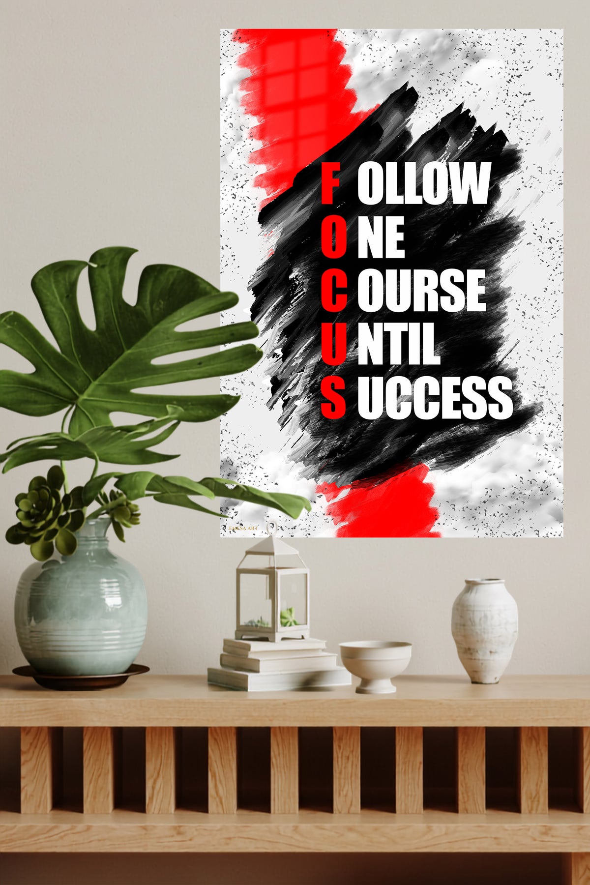 Focus on Success metal wall art displayed in a modern interior
