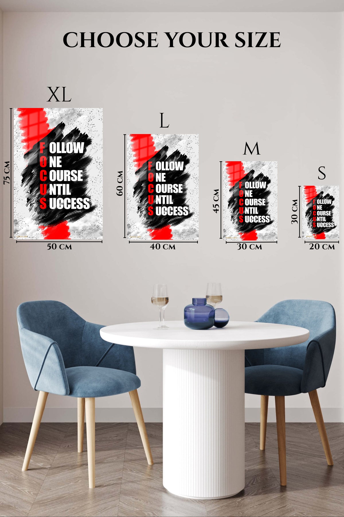 EMESA metal wall art size comparison guide for Focus on Success