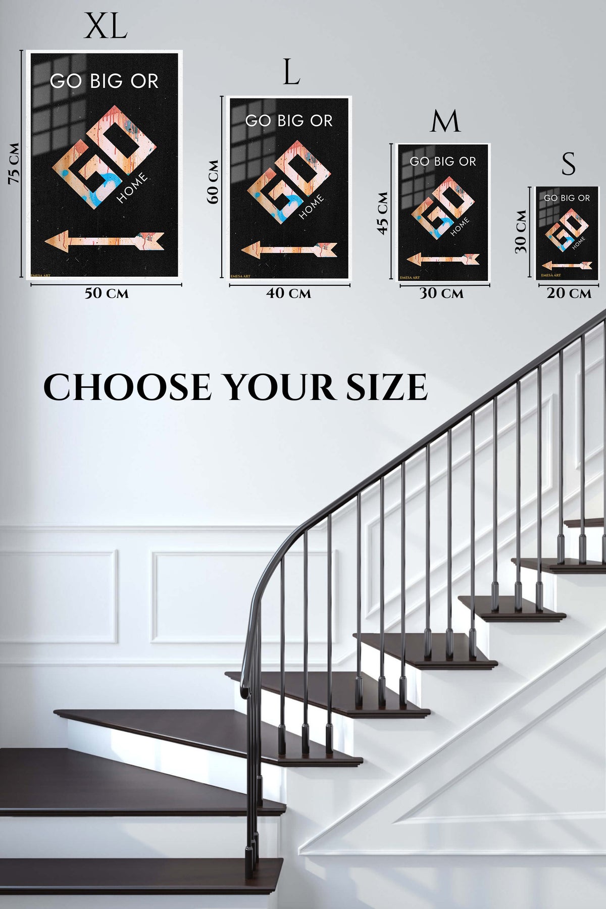 EMESA metal wall art size comparison guide for Go Big or Go Home