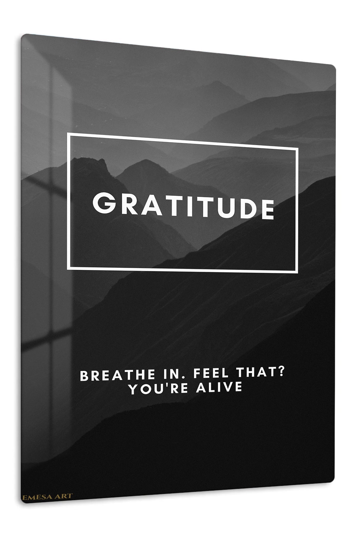 Gratitude Mountain Breath premium metal wall art – front view