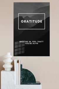 Gratitude Mountain Breath metal wall art displayed in a modern interior