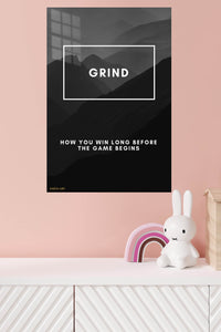 Grind Mountain Motivation metal wall art displayed in a modern interior