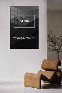 Grind Mountain Motivation metal wall art displayed in a contemporary living space