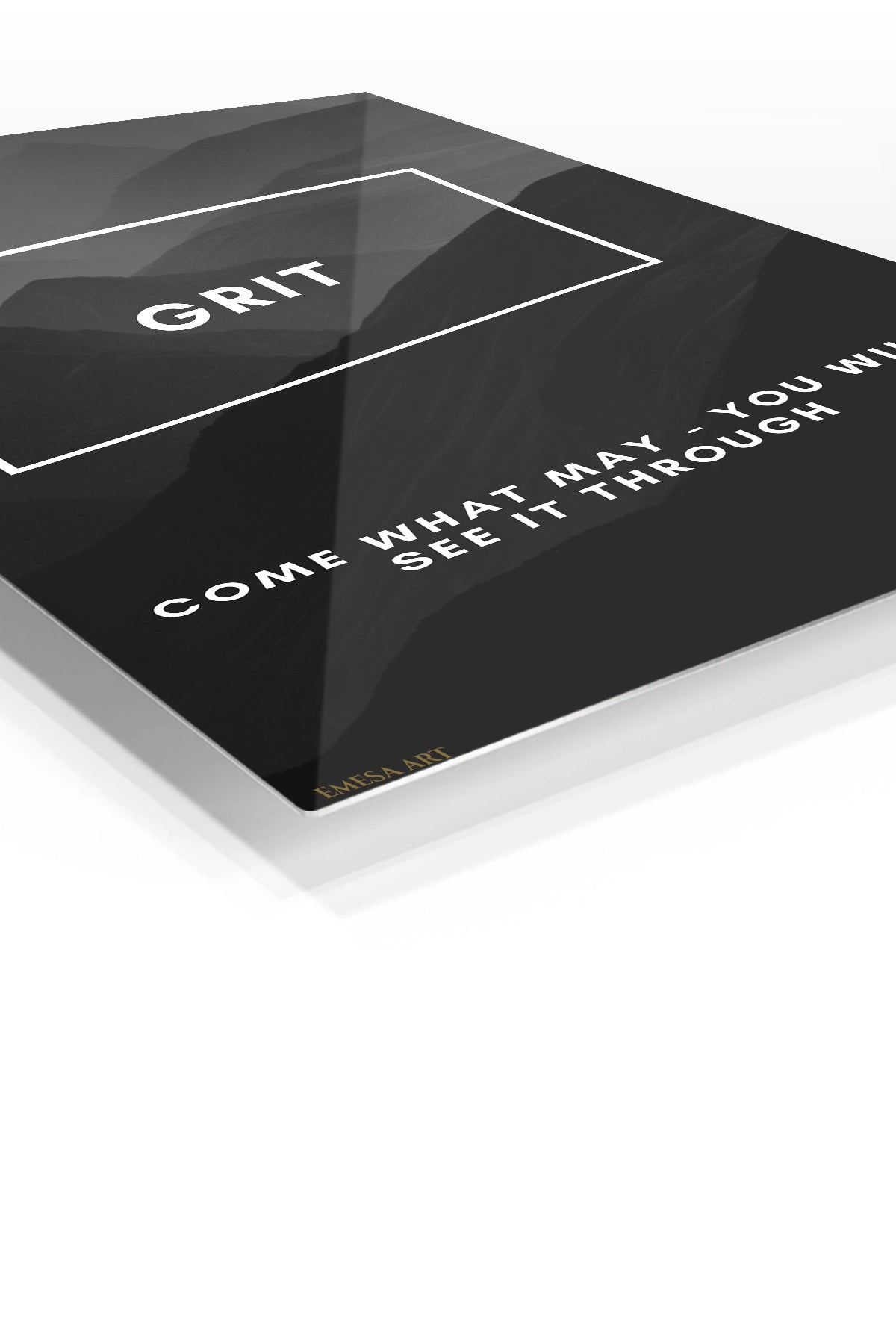 Grit Mountain Motivation premium metal wall art – angled view