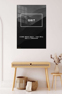Grit Mountain Motivation metal wall art displayed in a contemporary living space