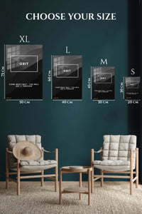 EMESA metal wall art size comparison guide for Grit Mountain Motivation