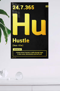 Hustle Definition Gold Typography metal wall art displayed in a modern interior