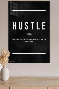 Hustle Success Pillar metal wall art displayed in a modern interior