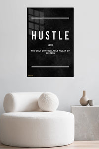 Hustle Success Pillar metal wall art displayed in a contemporary living space