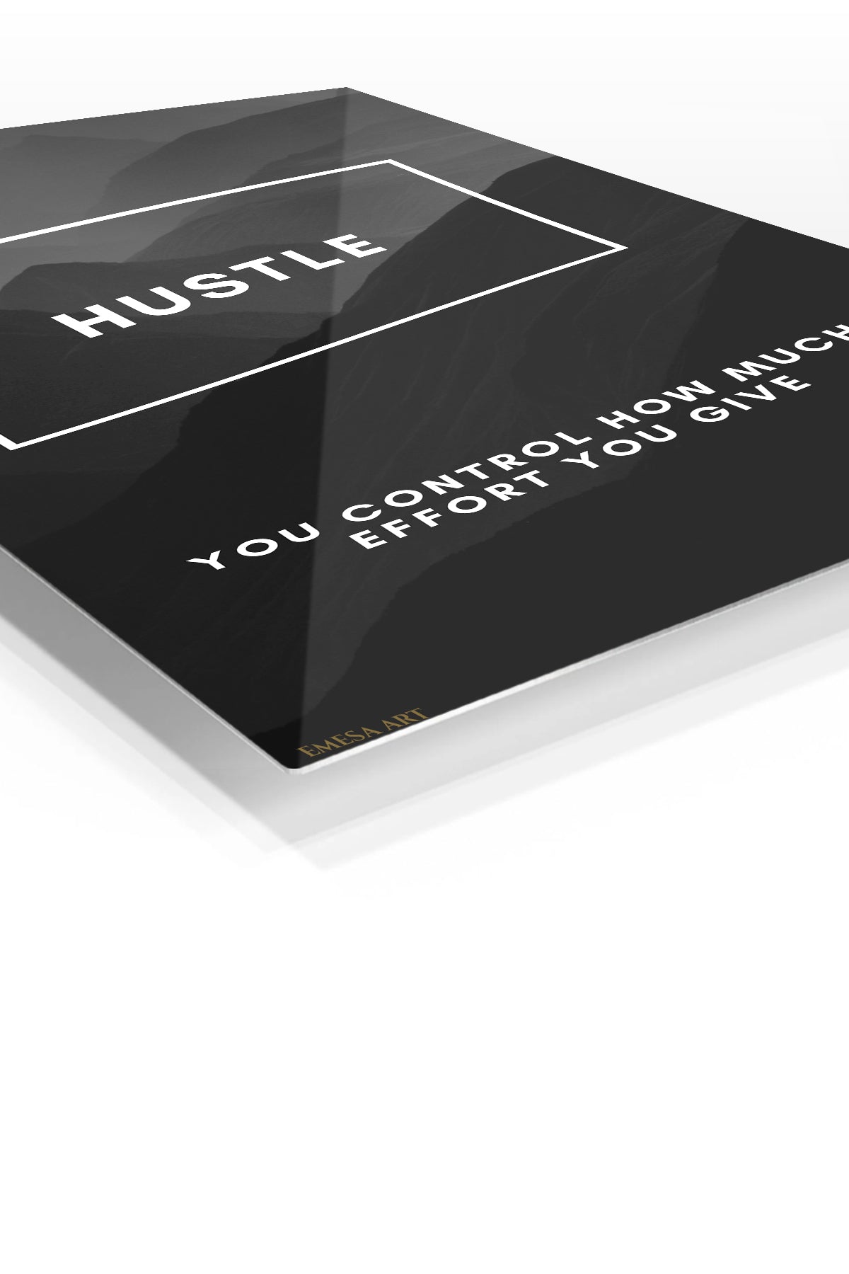 Hustle Mountain Motivation premium metal wall art – angled view