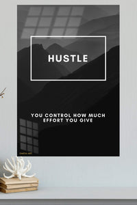 Hustle Mountain Motivation metal wall art displayed in a modern interior
