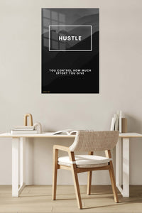 Hustle Mountain Motivation metal wall art displayed in a contemporary living space