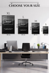 EMESA metal wall art size comparison guide for Hustle Mountain Motivation