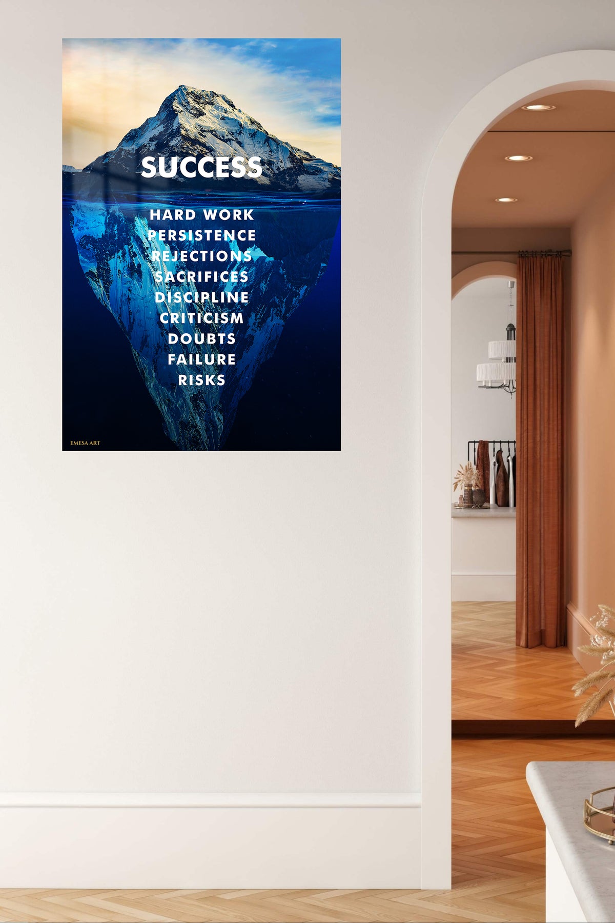 Success Beneath the Surface metal wall art displayed in a contemporary living space