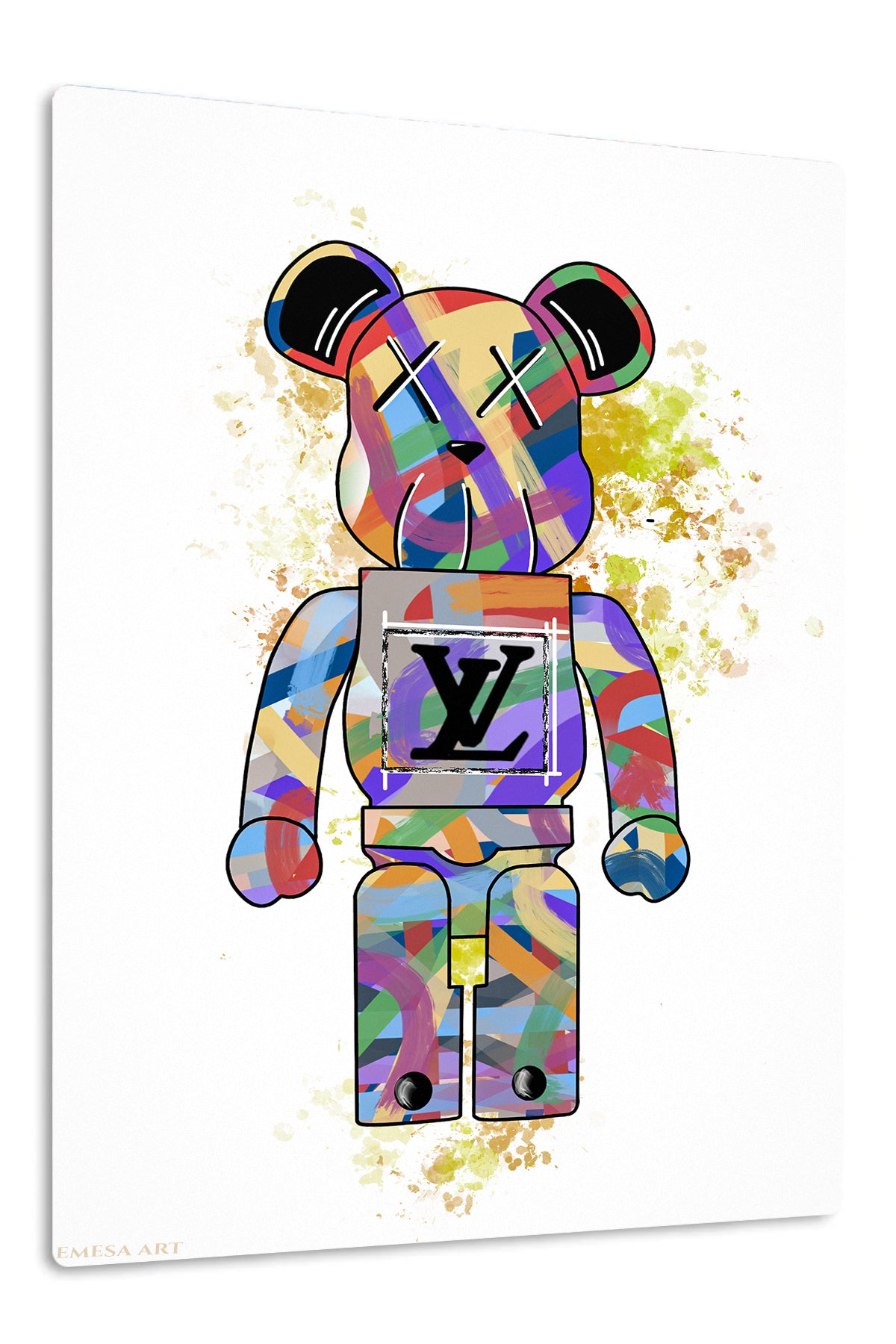 Rainbow Graffiti Bear Figure premium metal wall art – front view