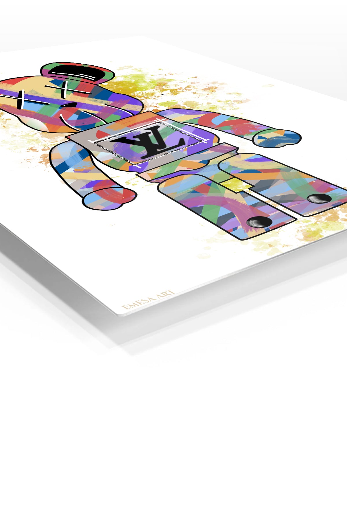 Rainbow Graffiti Bear Figure premium metal wall art – angled view