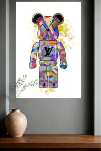 Rainbow Graffiti Bear Figure metal wall art displayed in a modern interior