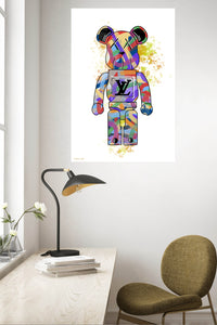 Rainbow Graffiti Bear Figure metal wall art displayed in a contemporary living space