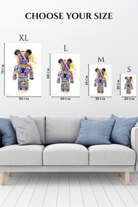EMESA metal wall art size comparison guide for Rainbow Graffiti Bear Figure